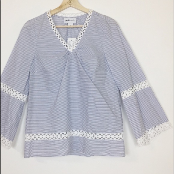 Peck & Peck Striped Print Crochet Trim Top Size XS - Picture 4 of 7